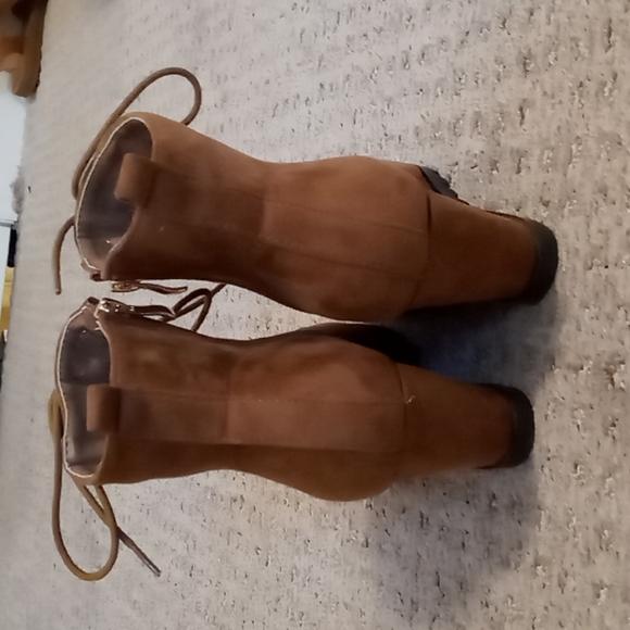 Tan Suede Booties with Laces - Picture 5 of 7